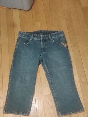 2008 harely-davidson capri jeans womens 6 mid rise cropped pants stretch  denim